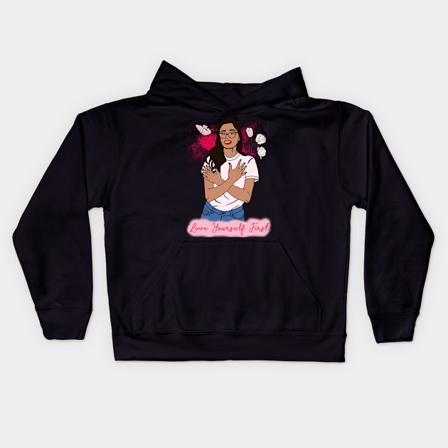 Love yourself first Kids Hoodie by By Diane Maclaine